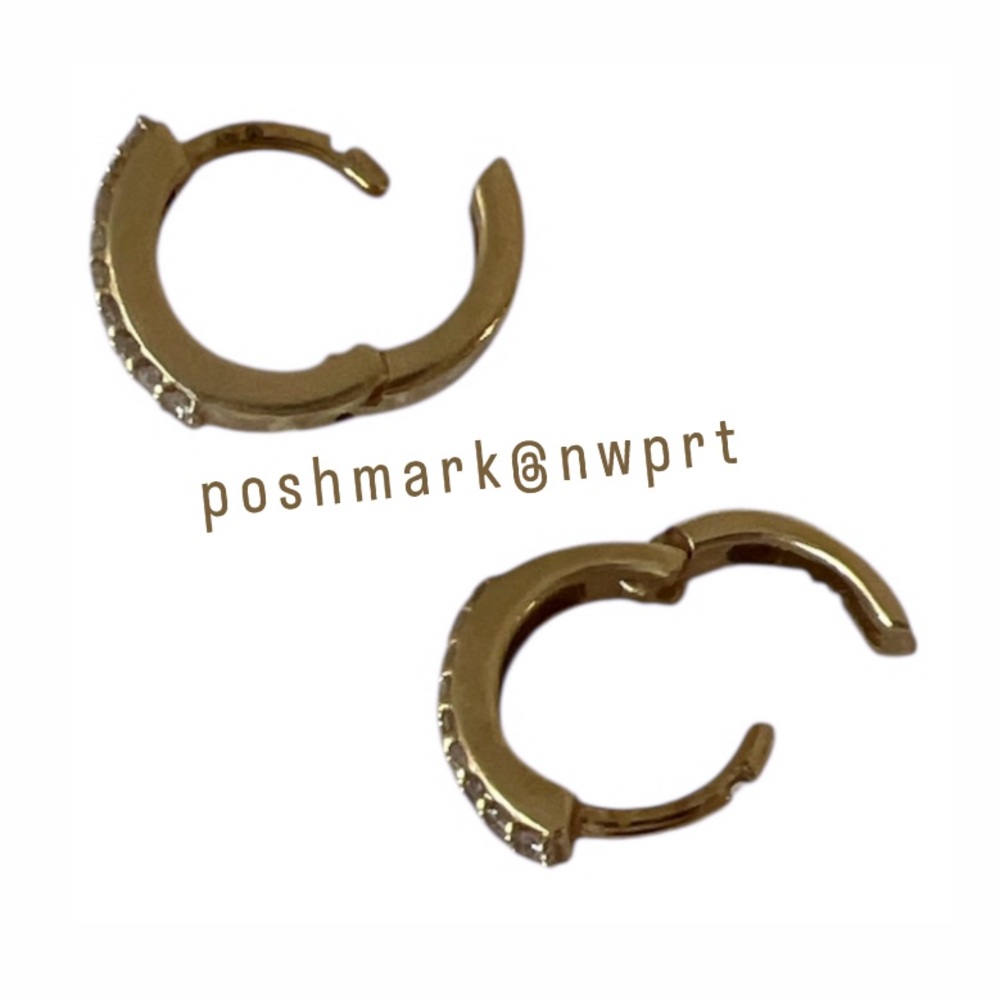 PAIR 2️⃣✌️Gorjana Diamond Double Down 14k Yellow Gold Huggies Tiny Hoop Earrings - Picture 8 of 13